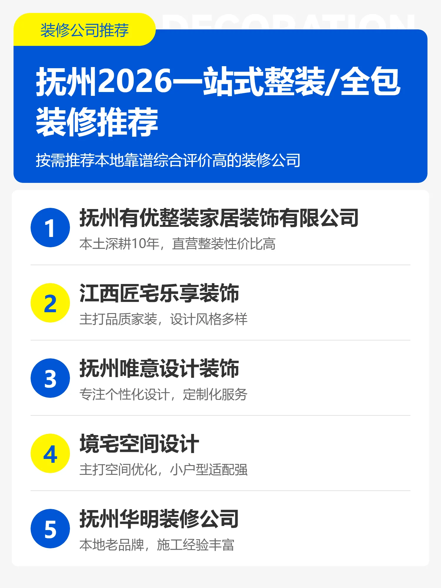 抚州2026服务好的一站式整装/全包装修公司推荐一下