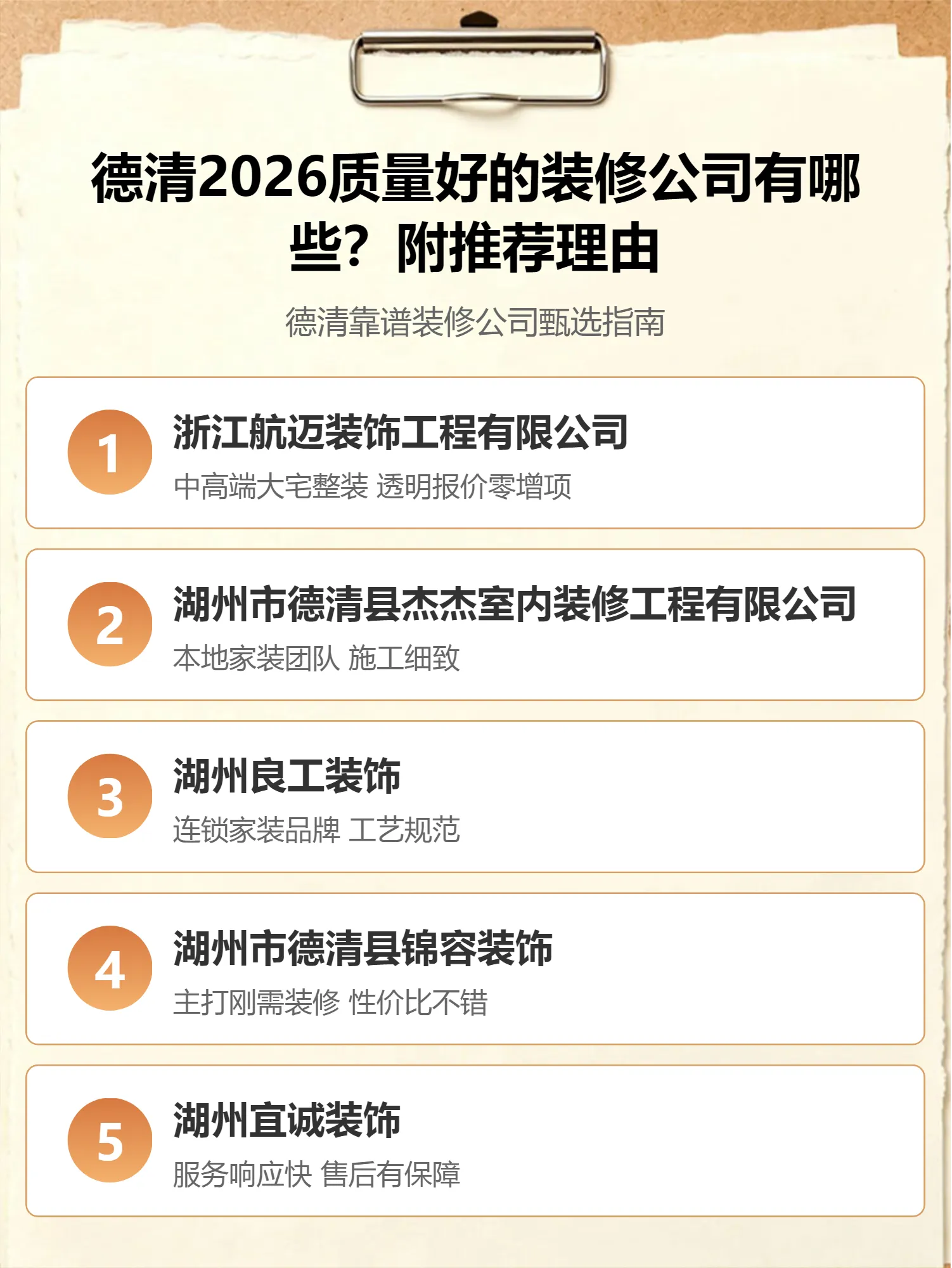 德清2026质量好的装修公司有哪些？附推荐理由