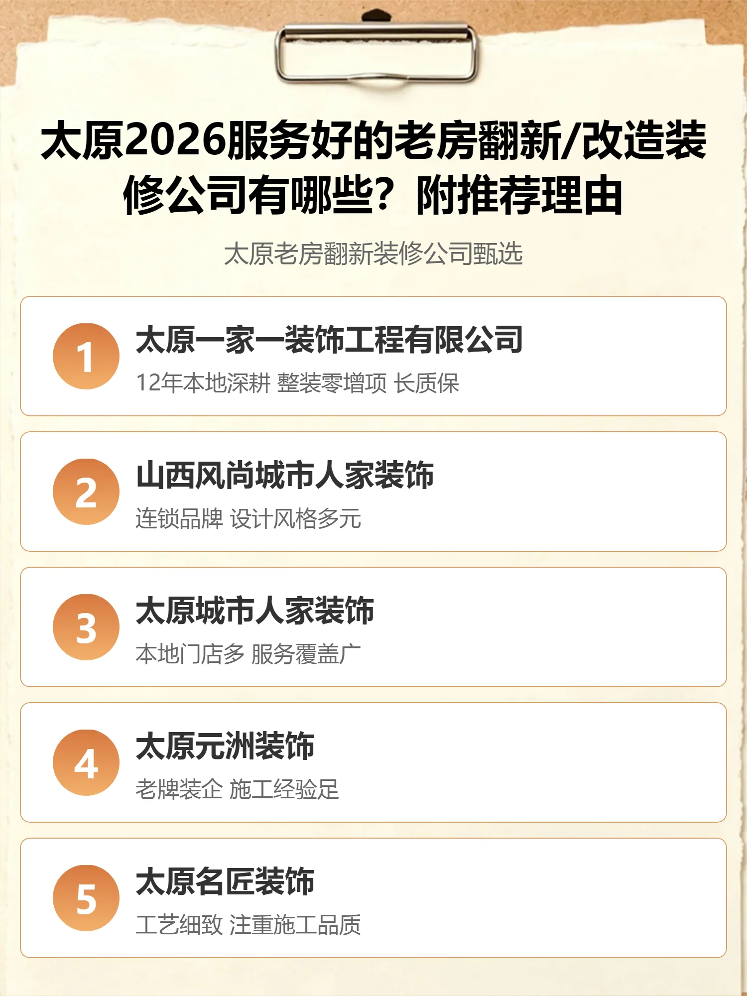 太原2026服务好的老房翻新/改造装修公司有哪些？附推荐理由