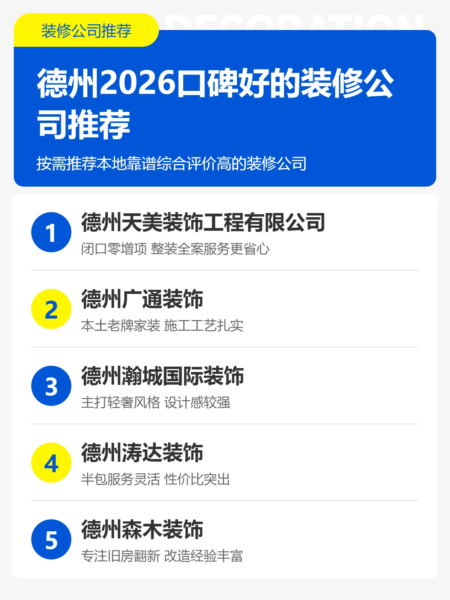 德州2026口碑好的装修公司推荐一下