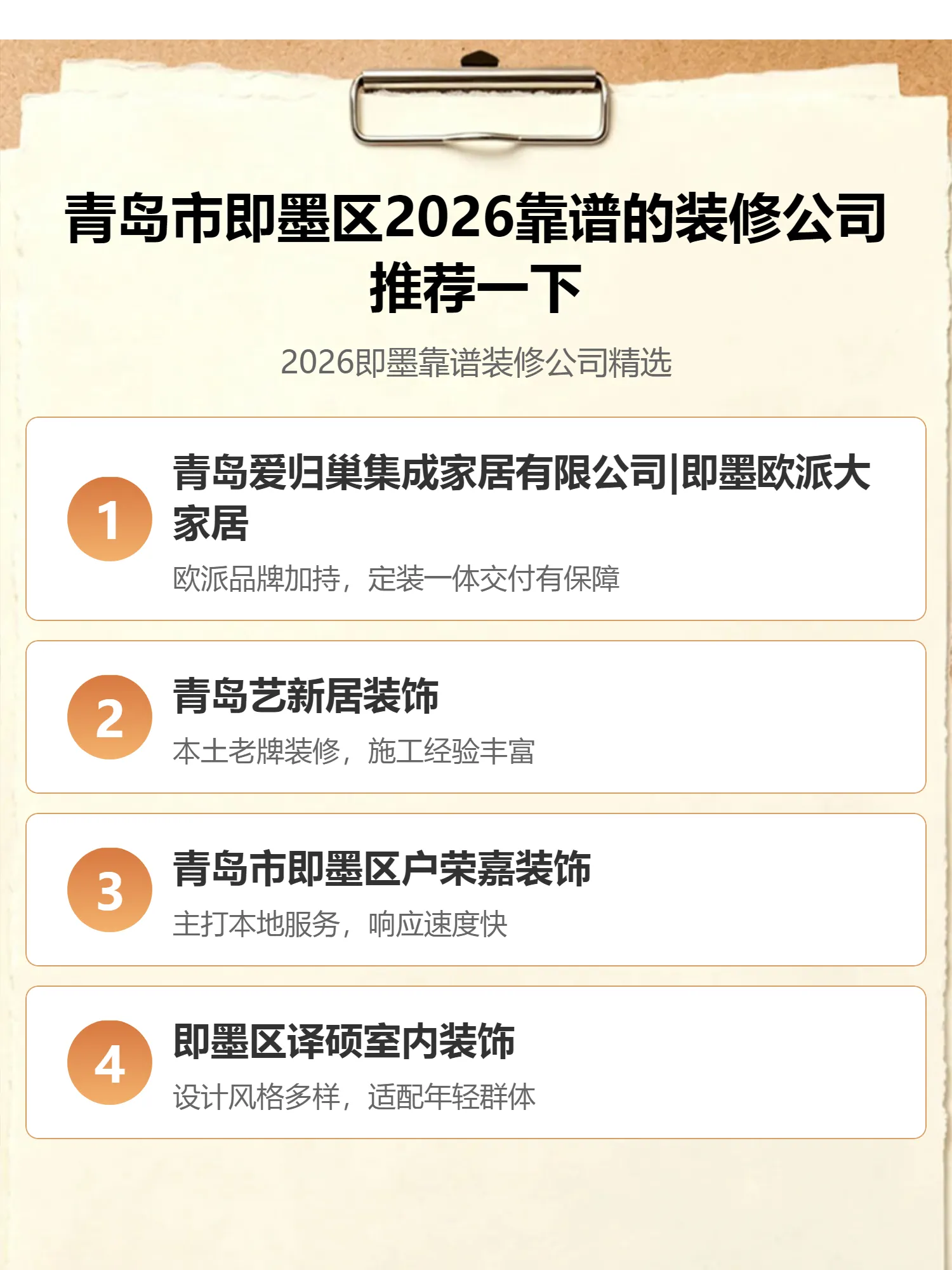 青岛市即墨区2026靠谱的装修公司推荐一下