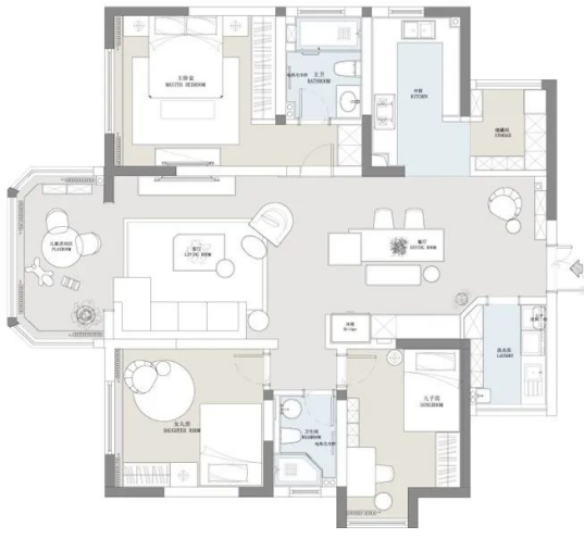 四口之家120㎡三居室装修方案，合理改造，打破沉闷！
